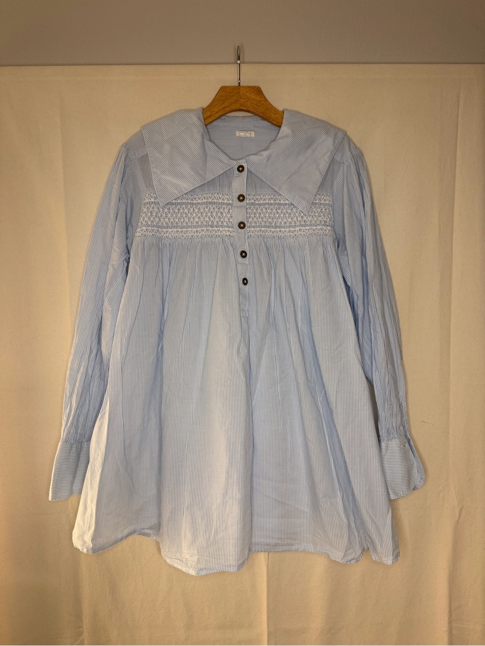 Kimchi Blue Pale Blue Striped Smocked Yoke Tunic Dress
